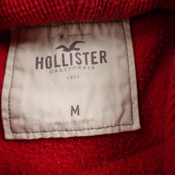 VTG Hollister Hoodie Womens L Red Pullover Sweater Sweatshirt Thermal Hood Y2K - Picture 9 of 14